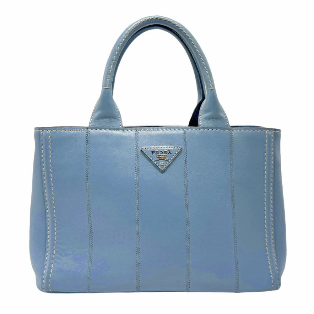 Prada Canapa handbag stitching iconic triangle logo Blue